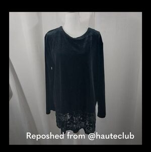 Sophisiticated Carole Little SZ 16 Black Velvet Tunic with Lace Hem